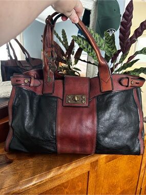 Fossil Vintage Reissue Weekender Leather Tote Bag in Whiskey Brown and Black